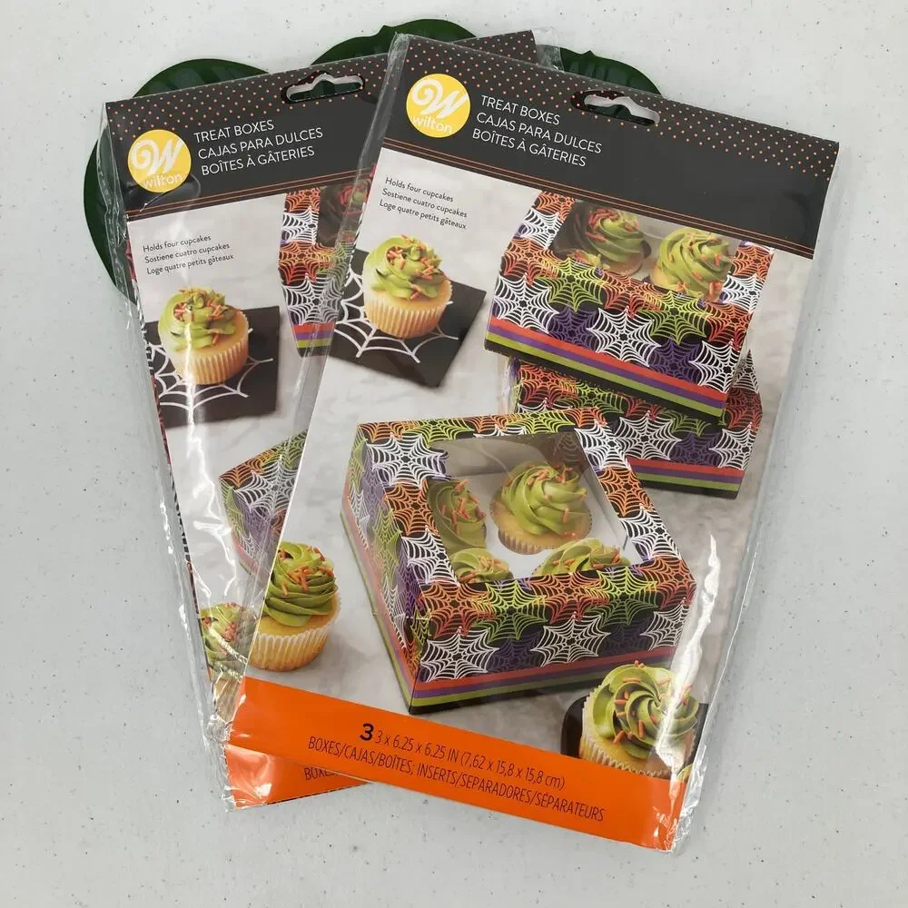 Wilton Orange Black Green Clear Window Spider Web Halloween Cupcake Treat Boxes